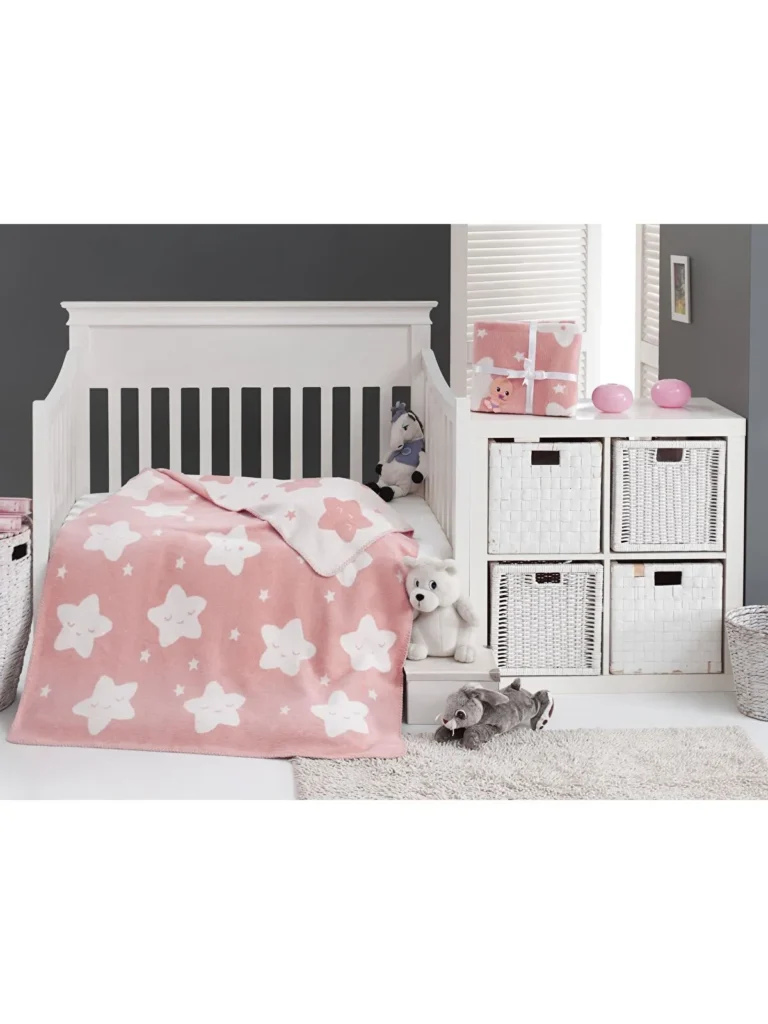 Dolce Bonita Home Pamuklu Bebek Battaniye Star Pembe – 100×120 cm, Yumuşak ve Nefes Alan Bebek Battaniyesi