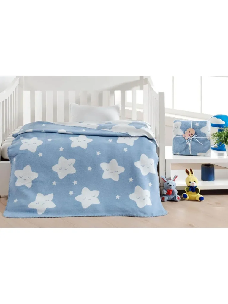 Dolce Bonita Home Pamuklu Bebek Battaniye Star Açık Mavi – 100×120 cm, Yumuşak ve Nefes Alan Bebek Battaniyesi